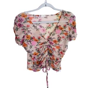 Floral Sheer Rouched Top with Cinching Size L
